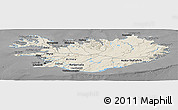 Shaded Relief Panoramic Map of Iceland, darken, desaturated