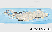 Shaded Relief Panoramic Map of Iceland, darken, land only