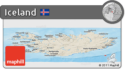 Shaded Relief Panoramic Map of Iceland