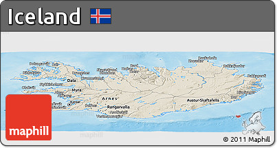 Shaded Relief Panoramic Map of Iceland
