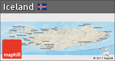 Shaded Relief Panoramic Map of Iceland