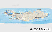 Shaded Relief Panoramic Map of Iceland, single color outside, bathymetry sea, shaded relief sea
