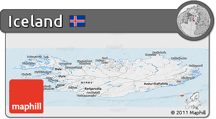 Silver Style Panoramic Map of Iceland