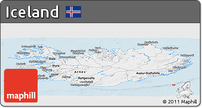 Silver Style Panoramic Map of Iceland