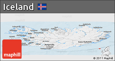 Silver Style Panoramic Map of Iceland