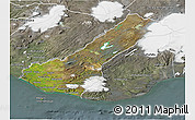 Satellite 3D Map of Rangárvalla, semi-desaturated