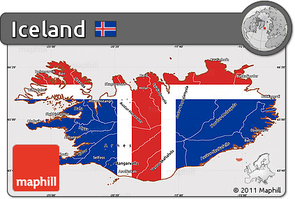 Flag Simple Map of Iceland, flag aligned to the middle