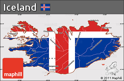 Flag Simple Map of Iceland, flag aligned to the middle