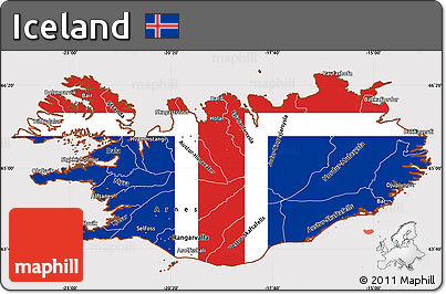 Flag Simple Map of Iceland, flag aligned to the middle