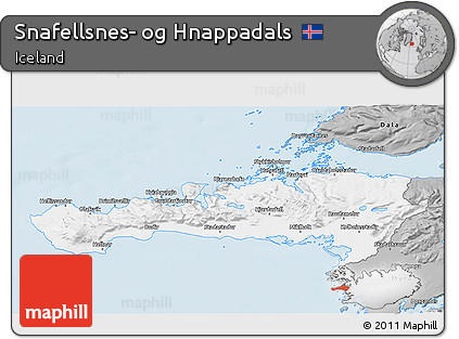 Gray 3D Map of Snafellsnes- Og Hnappadals