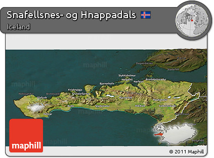 Satellite 3D Map of Snafellsnes- Og Hnappadals, darken
