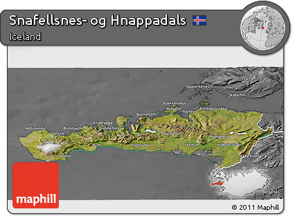 Satellite 3D Map of Snafellsnes- Og Hnappadals, desaturated
