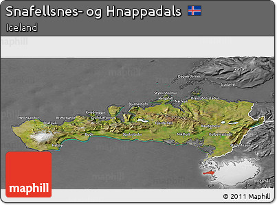 Satellite 3D Map of Snafellsnes- Og Hnappadals, desaturated