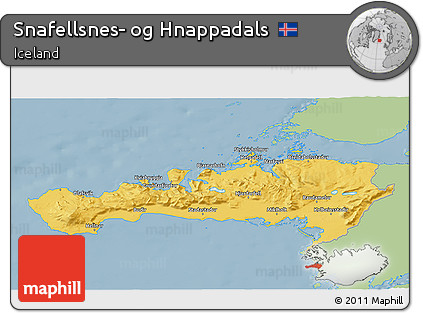 Savanna Style 3D Map of Snafellsnes- Og Hnappadals, single color outside