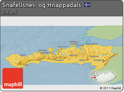 Savanna Style 3D Map of Snafellsnes- Og Hnappadals, single color outside