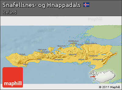 Savanna Style 3D Map of Snafellsnes- Og Hnappadals, single color outside
