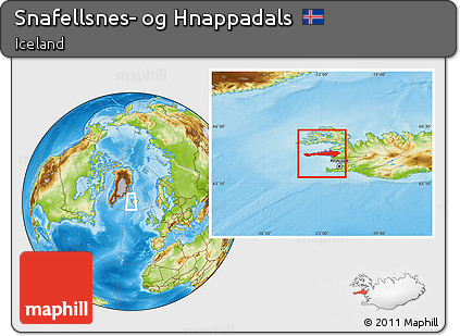 Physical Location Map of Snafellsnes- Og Hnappadals