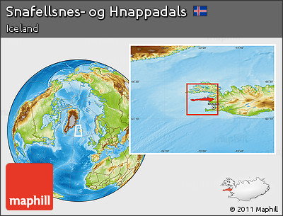 Physical Location Map of Snafellsnes- Og Hnappadals