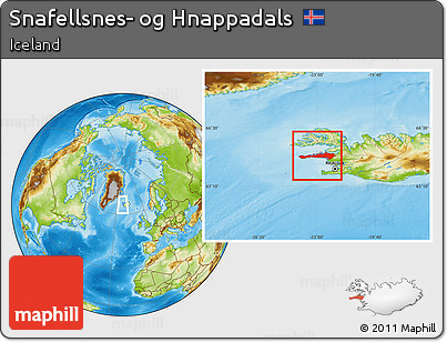 Physical Location Map of Snafellsnes- Og Hnappadals