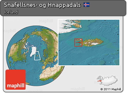 Satellite Location Map of Snafellsnes- Og Hnappadals, within the entire country