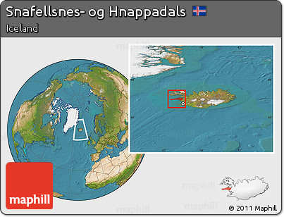 Satellite Location Map of Snafellsnes- Og Hnappadals, within the entire country