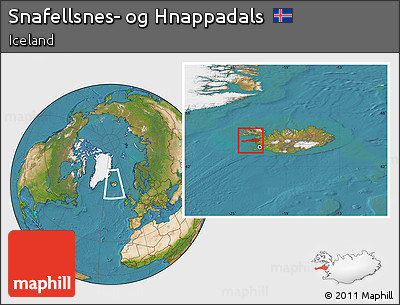 Satellite Location Map of Snafellsnes- Og Hnappadals, within the entire country