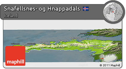 Physical Panoramic Map of Snafellsnes- Og Hnappadals, darken