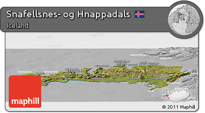 Satellite Panoramic Map of Snafellsnes- Og Hnappadals, lighten, desaturated