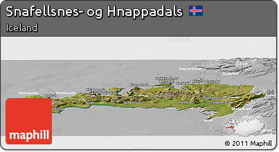 Satellite Panoramic Map of Snafellsnes- Og Hnappadals, lighten, desaturated
