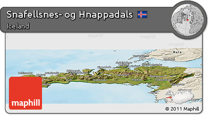Satellite Panoramic Map of Snafellsnes- Og Hnappadals, shaded relief outside