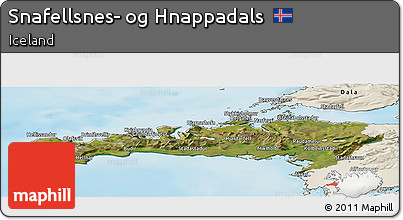 Satellite Panoramic Map of Snafellsnes- Og Hnappadals, shaded relief outside