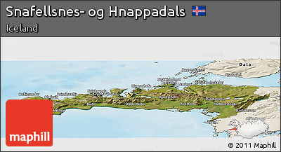 Satellite Panoramic Map of Snafellsnes- Og Hnappadals, shaded relief outside