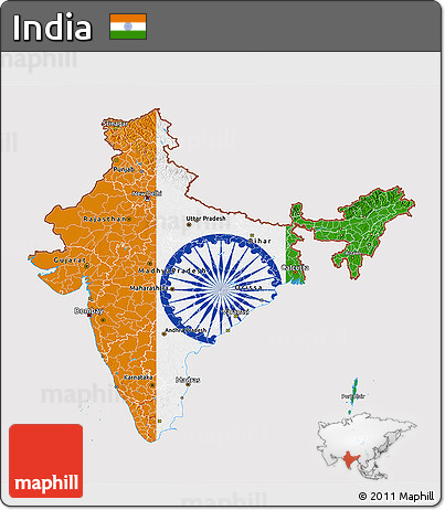 Flag 3D Map of India, flag aligned to the middle