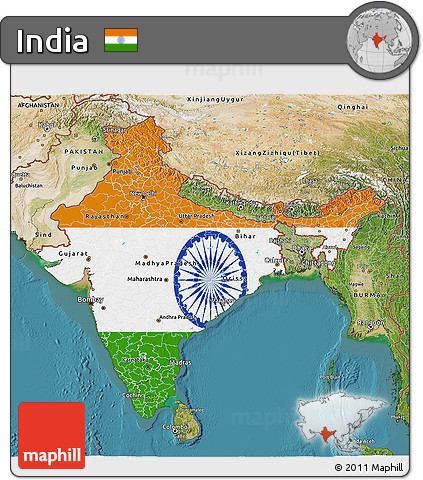 Flag 3D Map of India, satellite outside