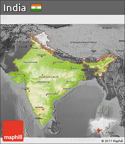 Physical 3D Map of India, darken, desaturated
