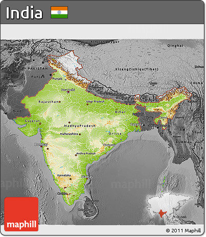 Physical 3D Map of India, darken, desaturated