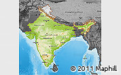 Physical 3D Map of India, darken, desaturated, land only