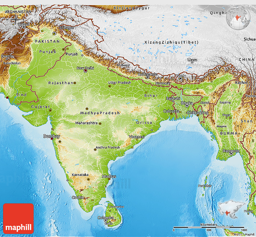 india physical map hd