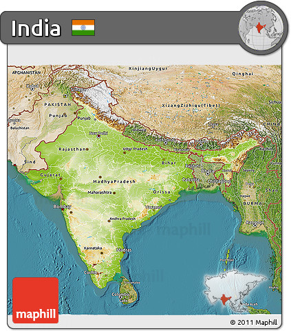 Physical 3D Map of India, satellite outside