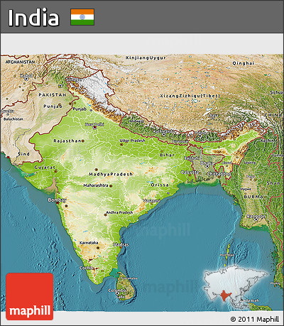 Physical 3D Map of India, satellite outside