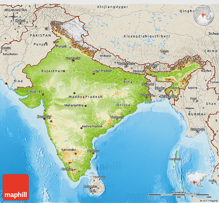 physical-3d-map-of-india-shaded-relief-outside