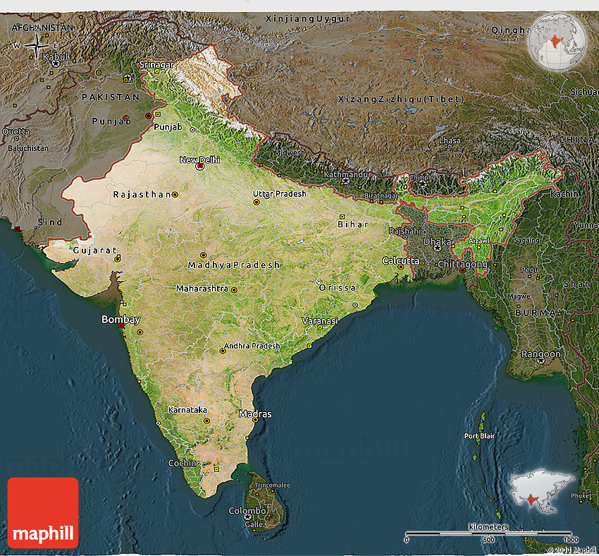 Satellite 3d Map Of India Darken