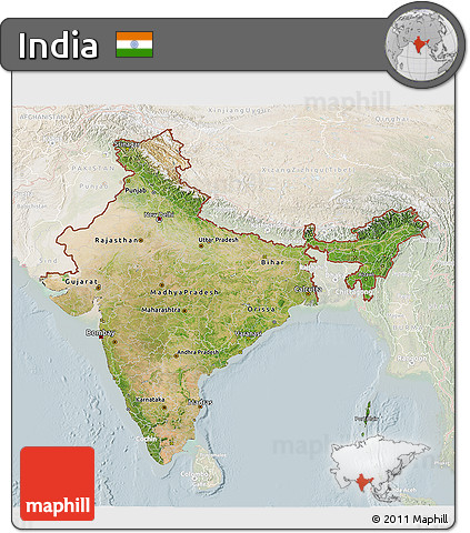 Satellite 3D Map of India, lighten