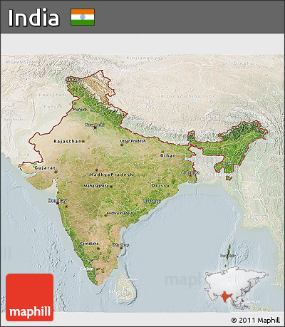 Satellite 3D Map of India, lighten