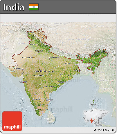 Satellite 3D Map of India, lighten