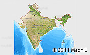 Satellite 3D Map of India, single color outside, bathymetry sea