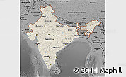 Shaded Relief 3D Map of India, darken, desaturated