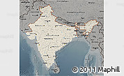 Shaded Relief 3D Map of India, darken, semi-desaturated