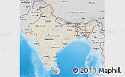 Shaded Relief 3D Map of India, desaturated, land only