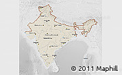 Shaded Relief 3D Map of India, lighten, desaturated
